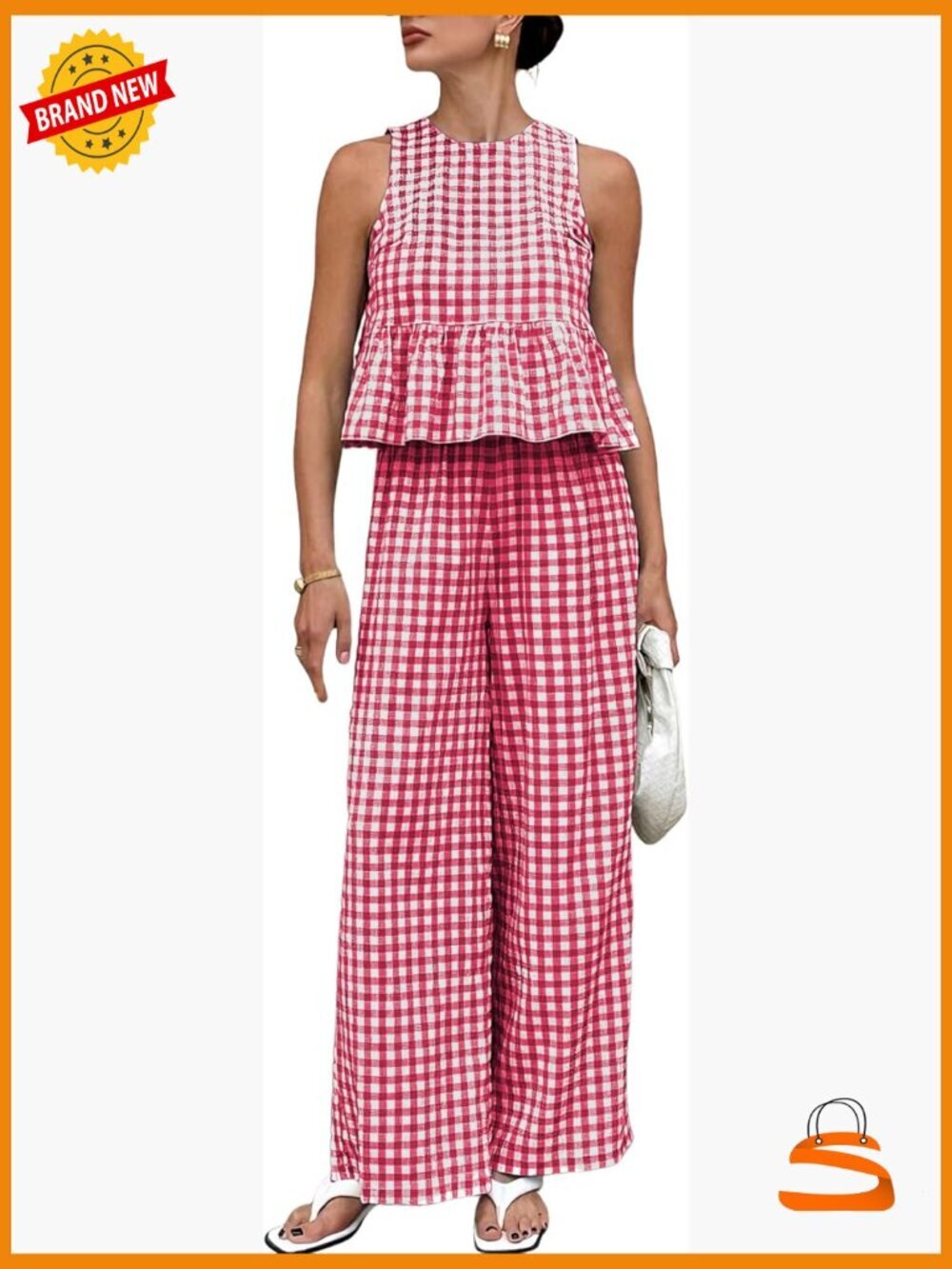Gingham Plaid Wide Leg Lounge Set Tank Top & Pajama Pants Set